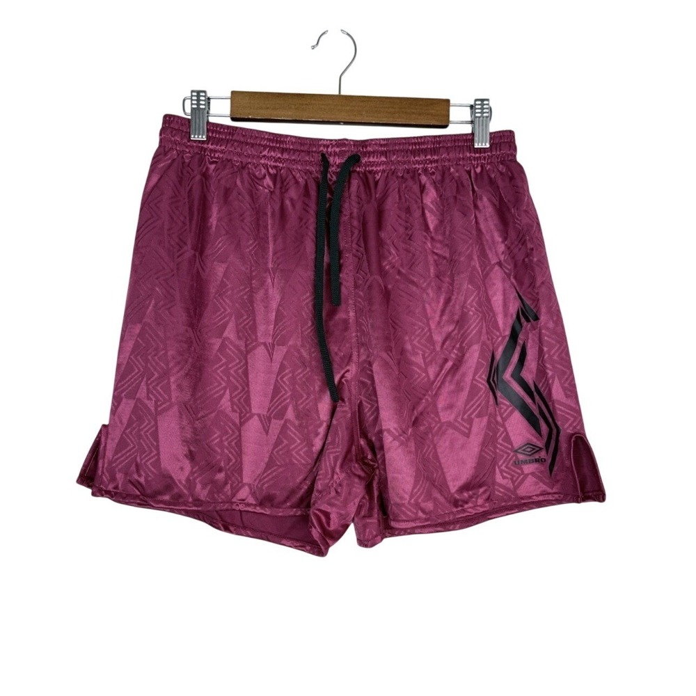 Vintage Umbro Soccer Shorts Burgundy Nylon Made in USA Deadstock Mens XL